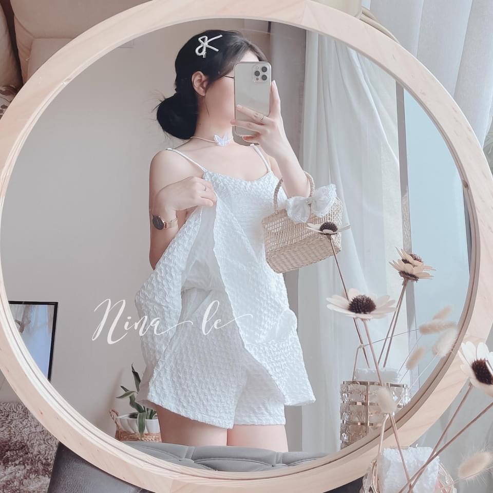 SET BABYDOLL 2 DÂY KÈM SHORTS TRẮNG
