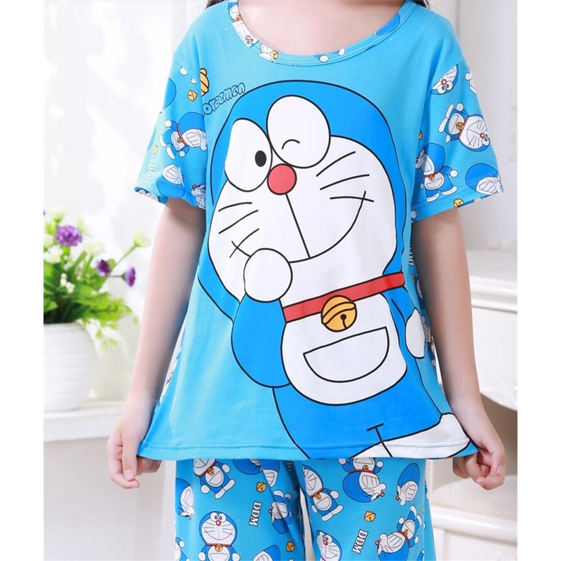 Set Đồ Bộ Ngắn Tay In Hình Mèo Hello Kitty Dễ Thương Dành Cho Các Bé