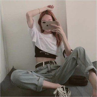 Set Áo Croptop Form Lửng (áo trắng + đen)