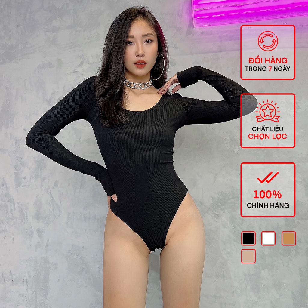 Áo Dài Tay cổ Tròn Bodysuit Nữ Busy Thun Gân Chun Co Giãn Ôm Sát DT2B