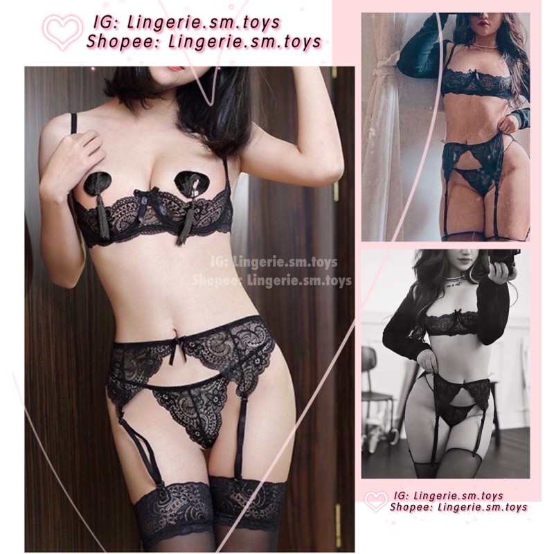 FM7888 🔥Bikini Gọng Ren Khoét Nửa Ngực🔥| Kèm Đai Kẹp Vớ Sexy (kèm video ảnh thật)• FM7888