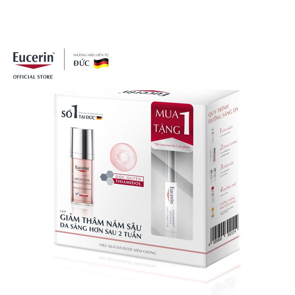 COMBO Giảm Thâm Nám &amp; Dưỡng Trắng Eucerin (Spotless Brightening Booster Serum 30ml &amp; UltraWhite Spotless Corrector 5ml)