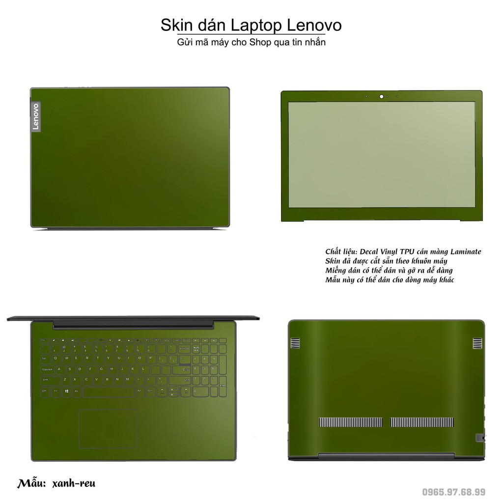 Skin dán Laptop Lenovo màu xanh rêu (inbox mã máy cho Shop)