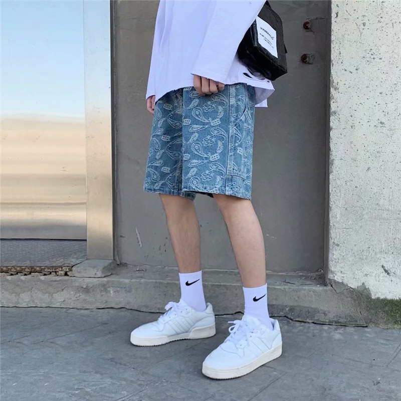 Quần short nam jeans ống rộng họa tiết độc lạ đẹp phong cách trẻ trung