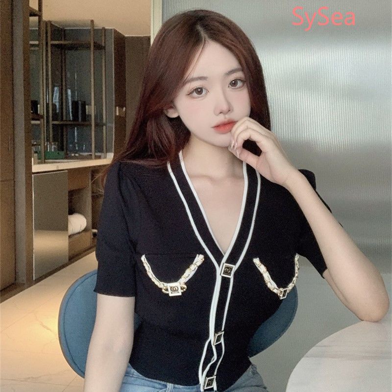 Áo Cardigan Dệt Kim Phối Nút Kim Loại Thời Trang Mùa Hè Cho Nữ