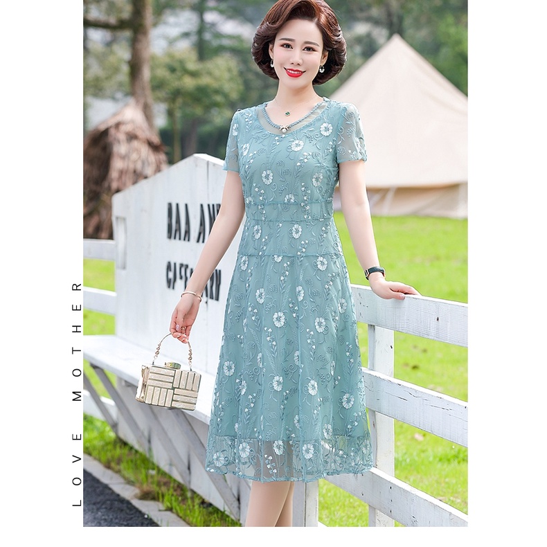 Đầm trung niên cao cấp 2 lớp cực sang trọng, hoa cúc