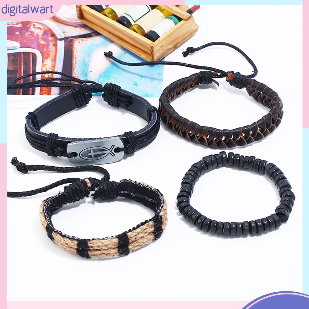 Bộ 4 vòng tay giả da nhiều lớp sành điệu cho nam