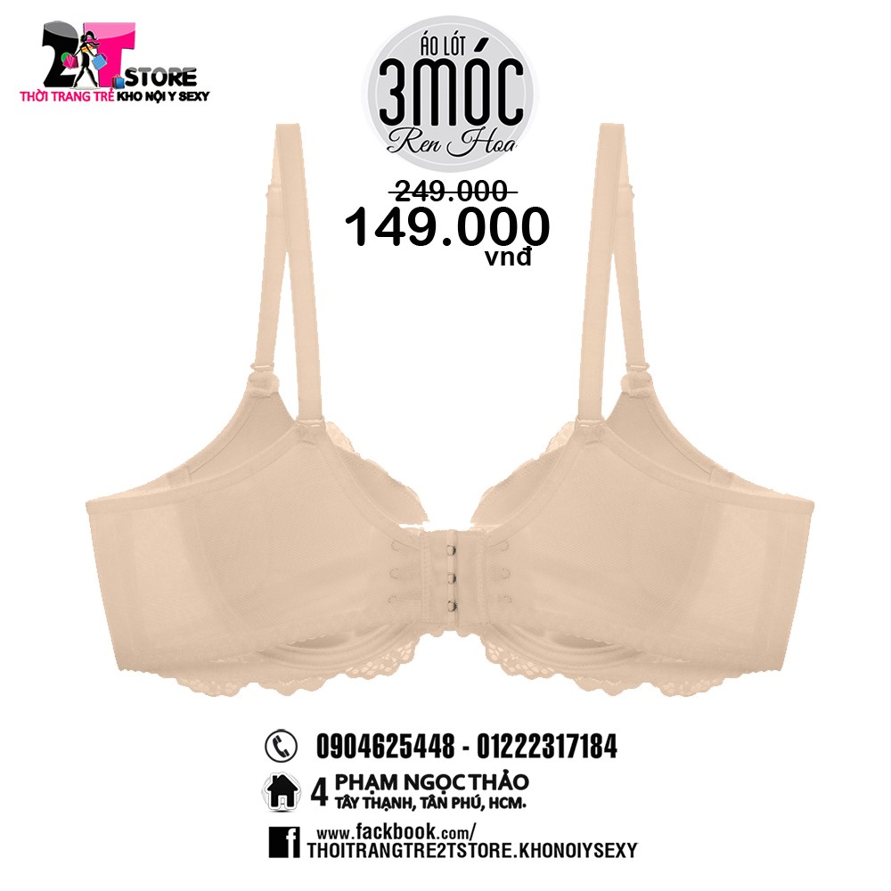 Áo Nâng Ngực Cotton 3 Móc Phối Ren (Da Nude)