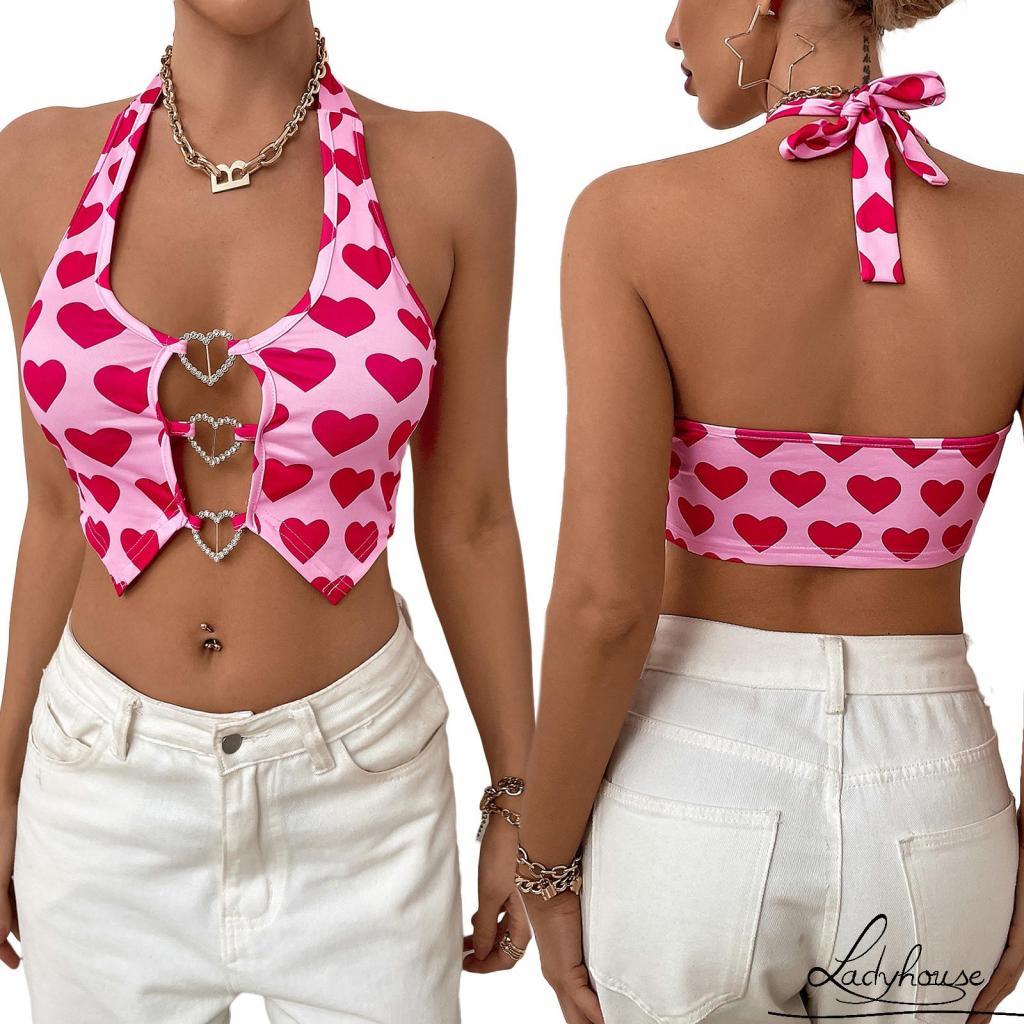 Áo Yếm Hở Lưng In Họa Tiết Trái Tim Thời Trang Mùa Hè Dành Cho Nữ