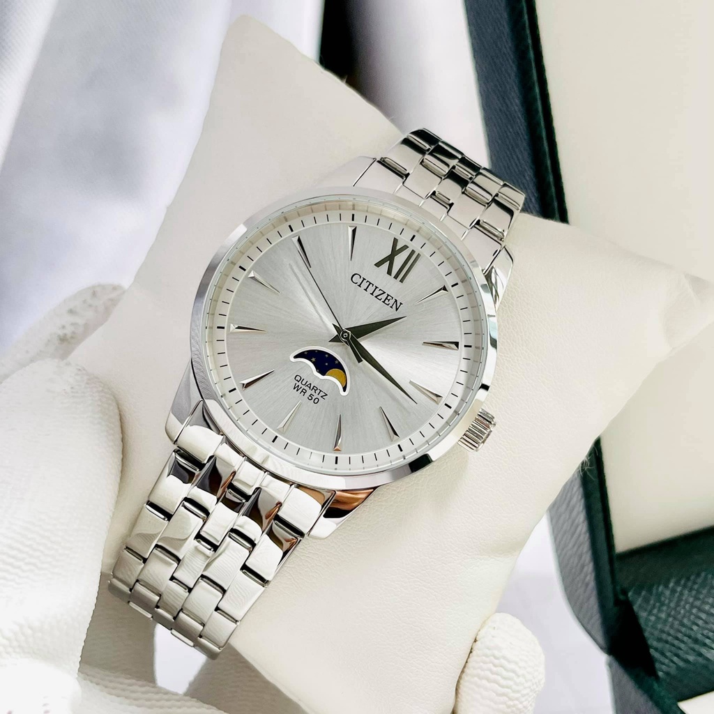 Đồng hồ nam dây thép Citizen AK5000-54A mặt trắng Sun and moon Bảo hành 1 năm Hyma watch