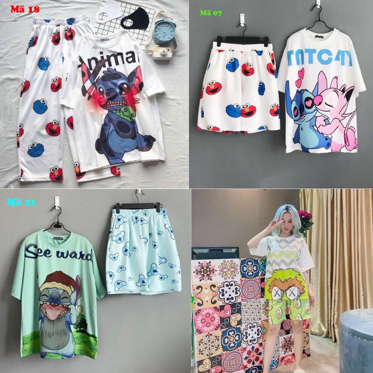 Set Đồ Bộ In Hình cartoon 3D Cute DB17 -Lapi VN Áo+ Quần Đùi Vải Thun Cotton Thoáng Mát