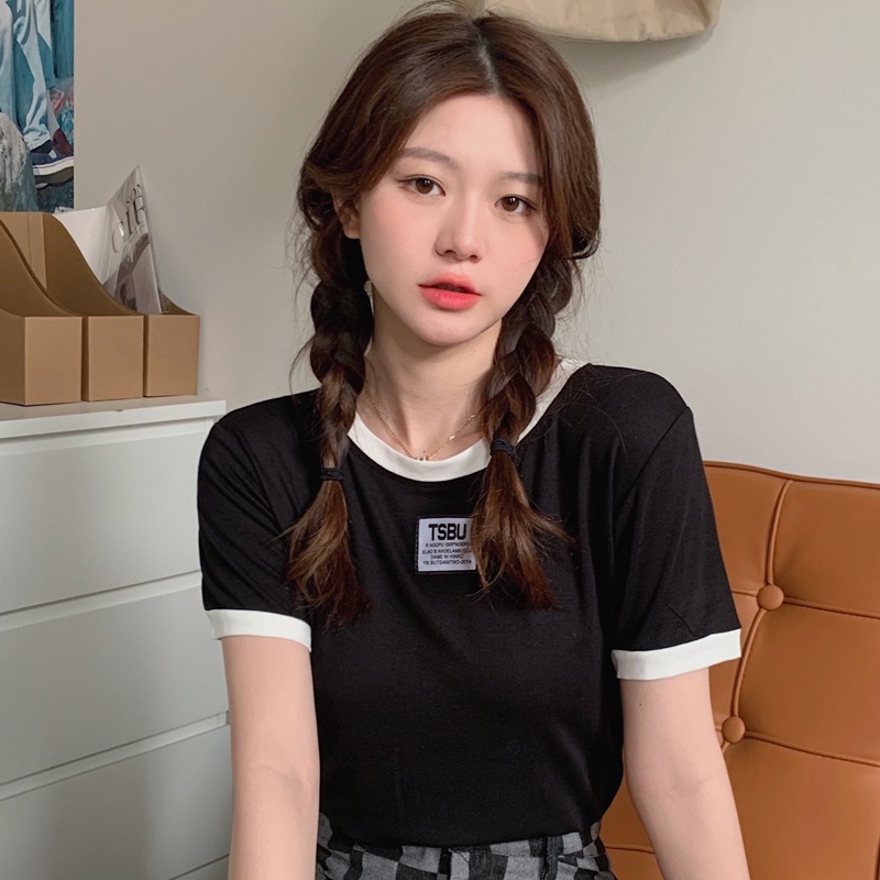 SUXI Áo Thun Cổ Tròn Dáng Rộng In Chữ Đơn Giản Thời Trang Mùa Hè Cho Nữ