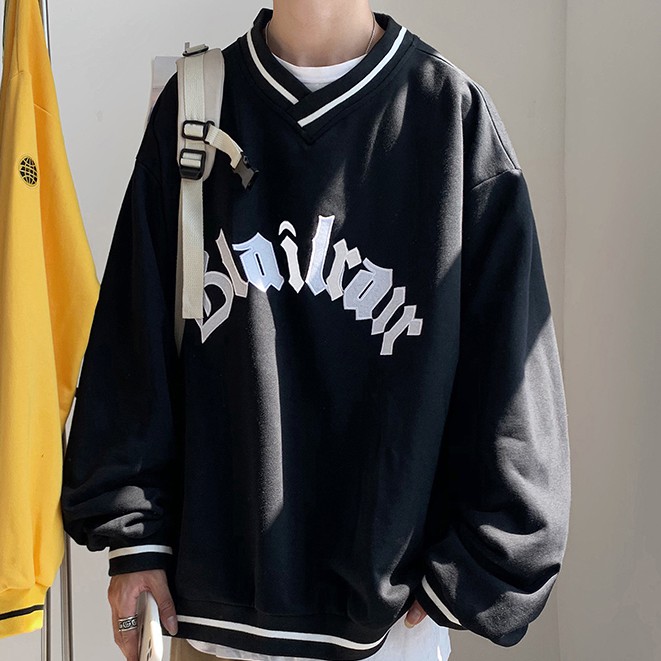 Áo nỉ tay dài cổ chữ V thời trang Hàn Quốc cho nam