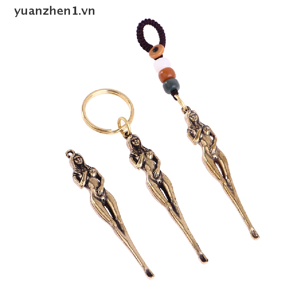 ZHEN Brass Beauty Women Keychain Pendants Handmade Goddess Ear Pick Tool Car Keyring .