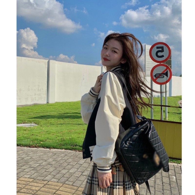 ÁO KHOÁC BOMBER DÁNG CROPTOP PHỐI SỌC