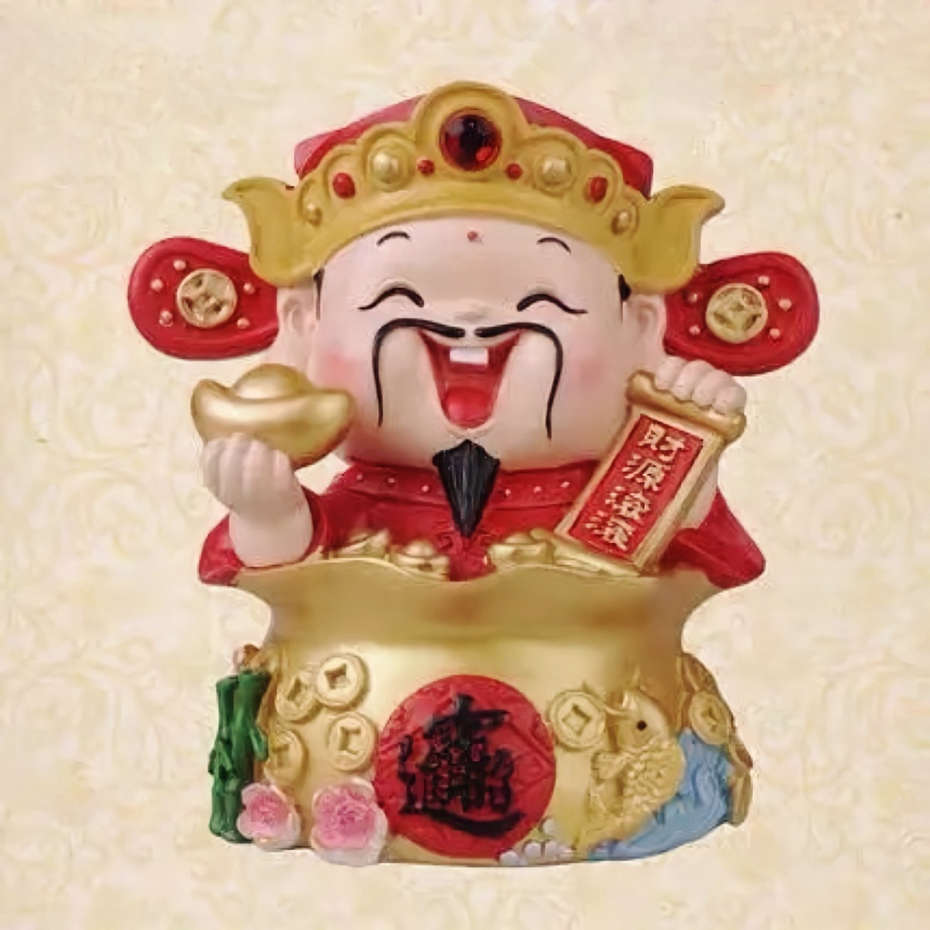 TƯỢNG THẦN TÀI NGỒI TRONG TÚI VÀNG CAO 13,5 CM