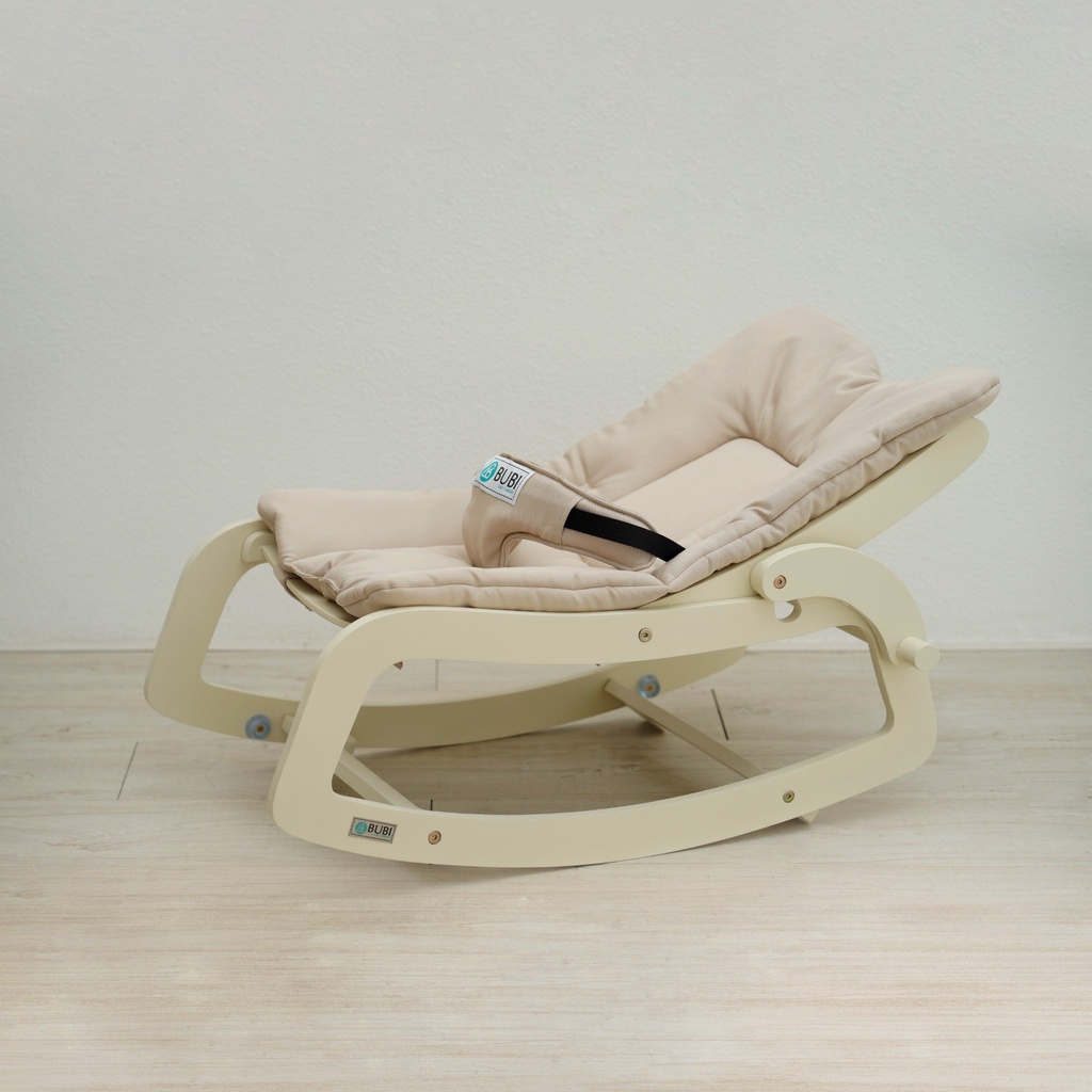 Ghế rung và bập bênh gỗ BUBI - Cream Frame w Beige Top