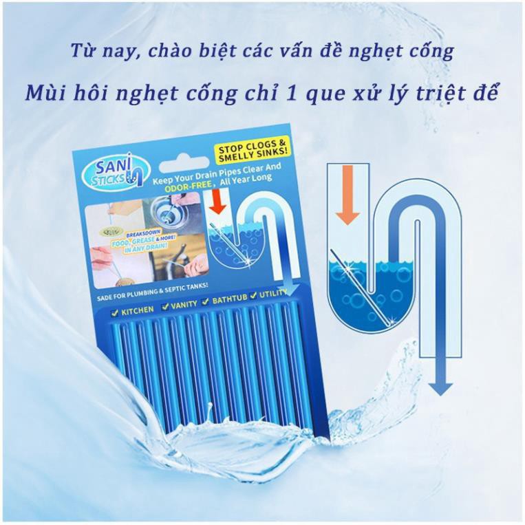 [Sản Phẩm Loại 1] Vỉ 12 Que thông tắc cống, đường ống, bồn cầu, chậu rửa. . sani sticks đa năng thông minh