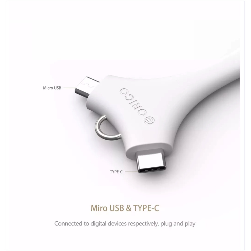 [Orico ] Cáp Chữ Y Hai Đầu 1 Micro USB Và 1 USB-Type C - Hỗ Trợ Truyền Dữ Liệu