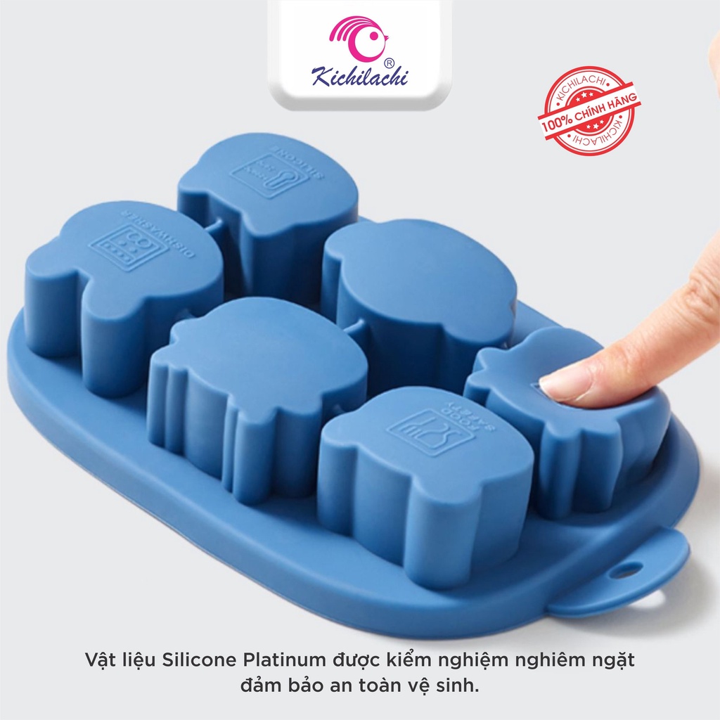 Khay Trữ Đông Kichilachi, Bảo Quản Đồ Ăn Dặm Cho Bé Chất Liệu Silicon Có Kèm Nắp Đậy Với 6 Ngăn Hình Thú Siêu Đáng Yêu