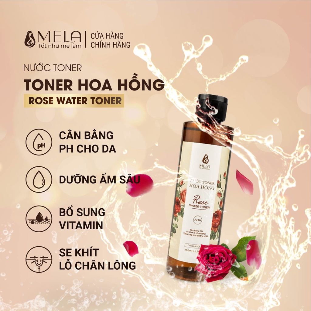 Nước Hoa Hồng MELA Cấp Ẩm Sáng Da, Toner Thu Nhỏ Lỗ Chân Lông Cân Bằng PH Dịu Nhẹ Phù Hợp Cho Da Mụn 100ml - ML10