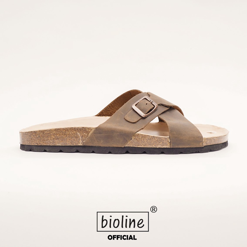 DK17 - Dép Đế Trấu BIOLINE Official Quai Da Bò Chữ X Có Khóa Lót Pu Kem Chống Nước