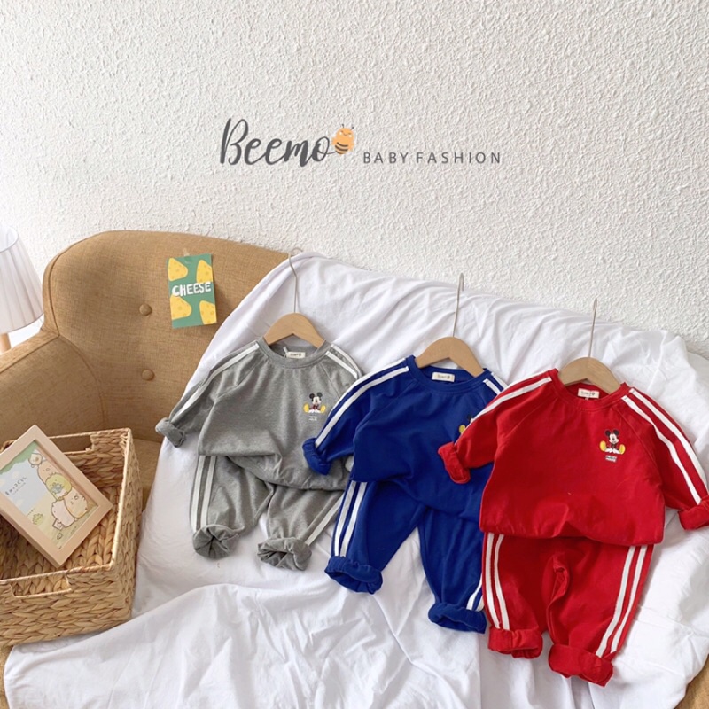 Bộ thể thao dài tay hoạ tiết Mikey chất cotton dày dặn cực ấm cho bé trai bé gái