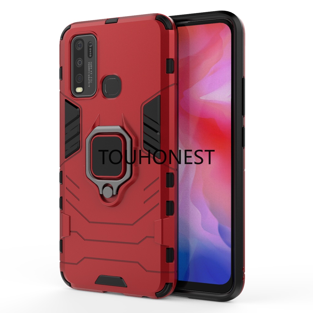 Ốp Điện Thoại PC Cứng Chống Sốc Kèm Móc Xỏ Ngón Kim Loại Cho Casing Vivo Y50 Case Vivo Y30 Cassing Vivo Y30i Cover Vivo Y32 Y33S Y33T Case Armor PC Shockproof Hard Cases With Metal Ring Stand Phone Case
