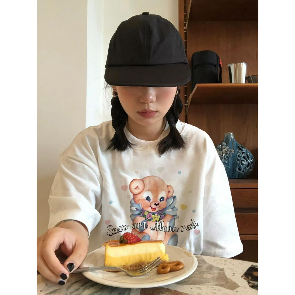 Áo Thun Cổ Tròn In Hình Gấu Thời Trang Hàn Quốc Dành Cho Nữ