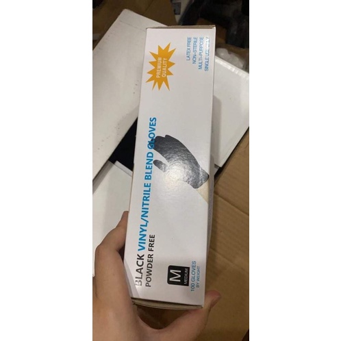 Găng Tay Y Tế Đen Không Bột Dày - Hộp 100 Cái