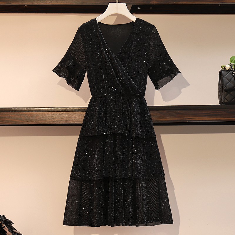 🌸Hàng Order🌸 Váy Bigsize Cổ V Xếp Ly Tầng Lấp Lánh Trẻ Trung🌸Hàng Quảng Châu