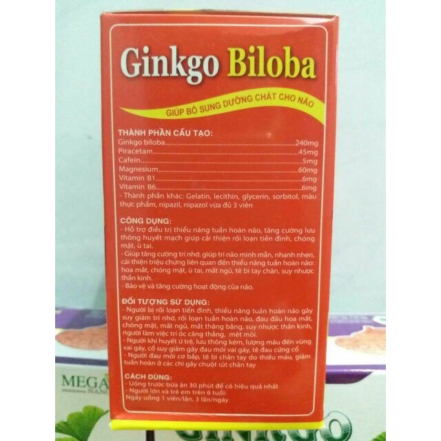 Viên uống bổ não Ginkgo Biloba 240mg hộp màu đỏ