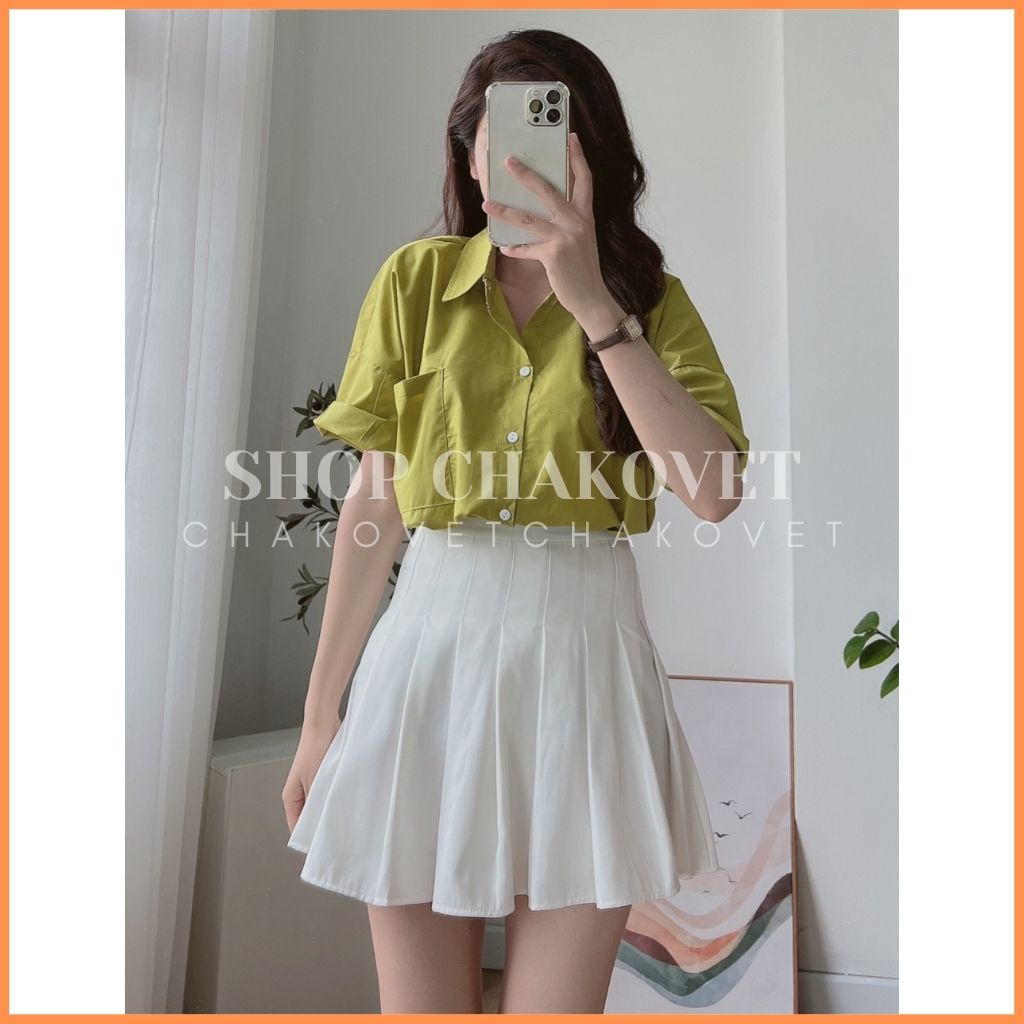 Áo sơ mi nữ màu xanh cốm A8309 Kiểu áo tay lỡ oversize cực cá tính dưới 55kg