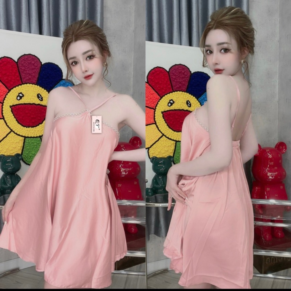 Váy ngủ sexy , kèm quần lụa satin trơn vãi siêu mát fom dưới 60 kg siêu đẹp, nhiều màu