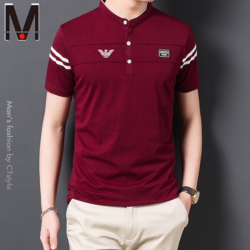 Áo Thun Cotton Ngắn Tay Cổ Đứng Thời Trang Mùa Hè Cho Nam