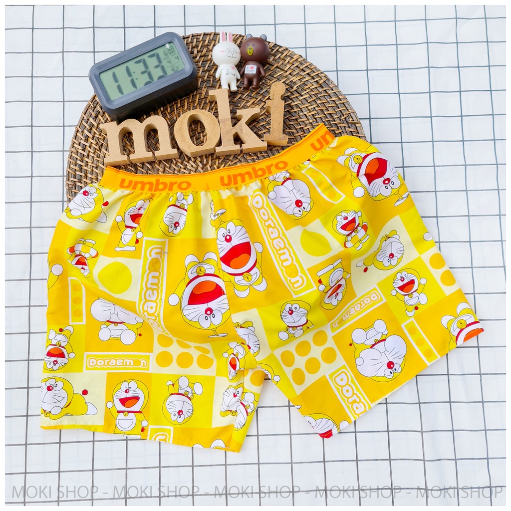 Quần đùi nam nữ vải kate mát mặc ngủ thoải mái thoáng mát doremon đô rê mon MOKISHOP