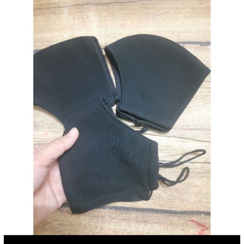 Khẩu trang vải cotton màu đen 3 lớp vó dây rút tùy chỉnh kích thước