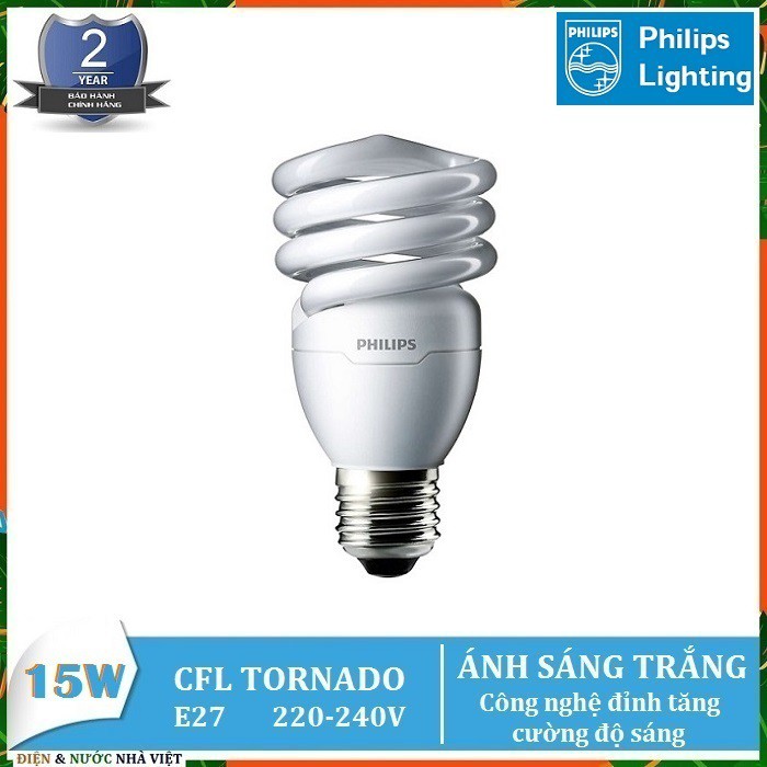 BÓNG ĐÈN PHILIPS TORNADO 12W & 15W & 20W & 24W E27  KIỂU XOẮN HUỲNH QUANG COMPACT ( ÁNH SÁNG TRẮNG & VÀNG )