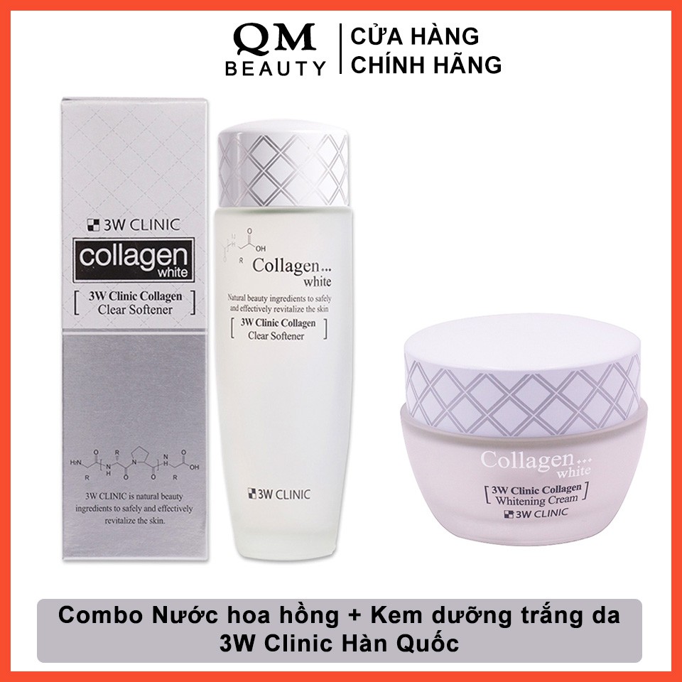 Combo nước hoa hồng và kem dưỡng trắng da 3W Clinic Hàn Quốc