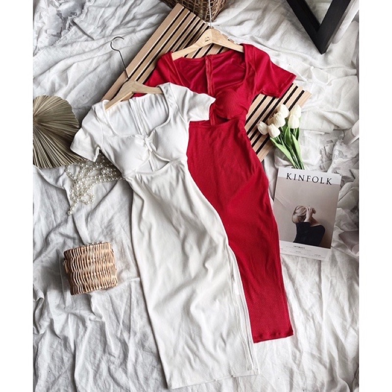 ĐẦM MIDI BODY KHOÉT BỤNG XẺ ĐÙI 2 LỚP CÓ MÚT NGỰC ❤️