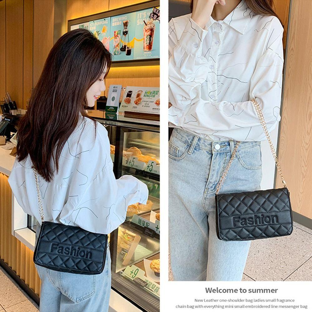 Túi Đeo Vai Chất Liệu Da PU Phối Dây Xích Thời Trang Cho Nữ