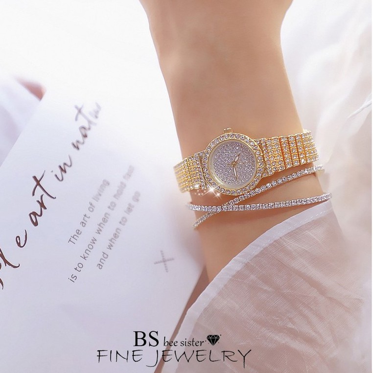 Đồng Hồ Nữ BS BEE SISTER BS152 Size 24mm Dây Kim Loại Full Đính Đá Sang Trọng - Tặng Kèm Hộp
