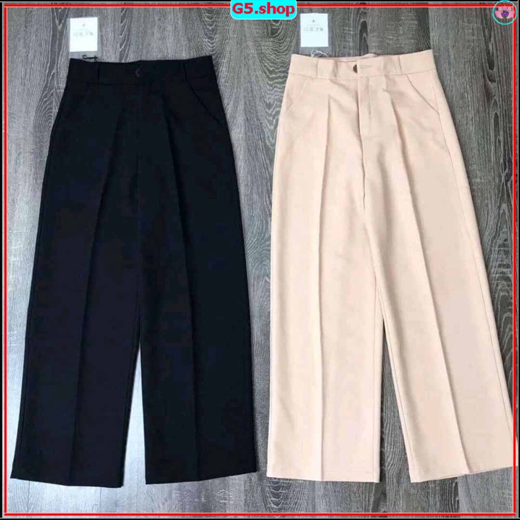 Quần Ống Suông Rộng CẠP CAO Siêu Dáng, Quan nữ lưng cao KHÓA TRƯỚC CÓ CÚC Đẹp ba màu đen kem trắng G5