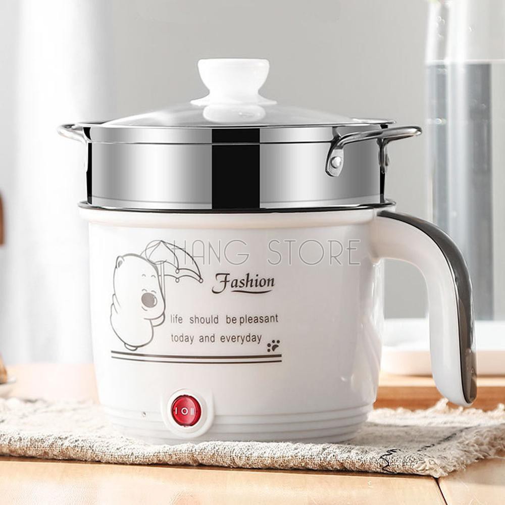 Ca Nấu Mì, Nấu Cơm Đa Năng Có Tay Cầm 1,8L - Nồi Lẩu Điện Mini Kèm Giá Hấp + 1 Khay Luộc Trứng Siêu Tiện Dụng