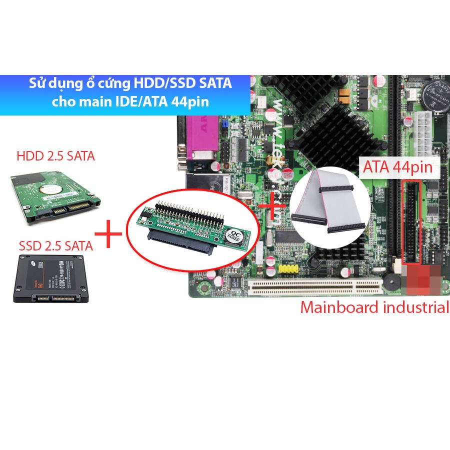 Adapter ổ cứng HDD SSD SATA 2.5 female sang IDE 44pin male, thay thế ổ cứng IDE 2.5 44pin bằng ổ SATA mới