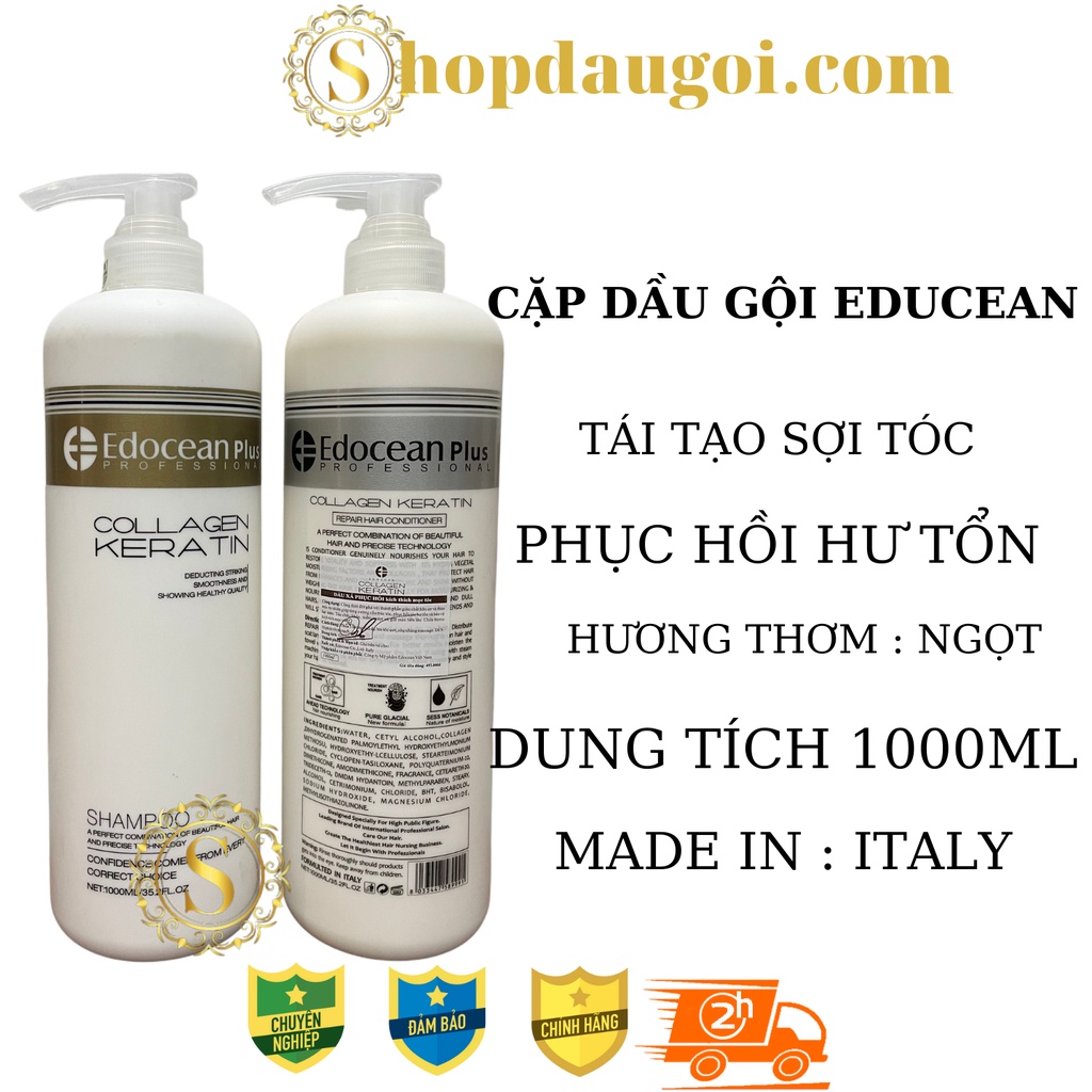 Dầu gội dầu xả keratin Edocean phục hồi tóc kích thích mọc tóc hương nước hoa siêu thơm