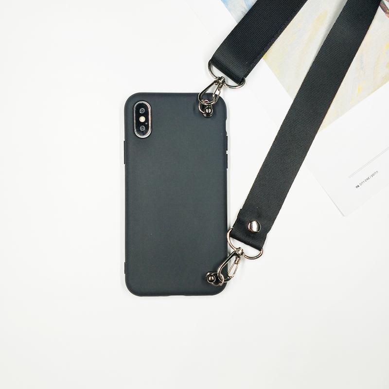 Ốp điện thoại màu đen có dây đeo dành cho iPhone 11 Pro Max 11Pro X 6S 7 8 Plus XSMax