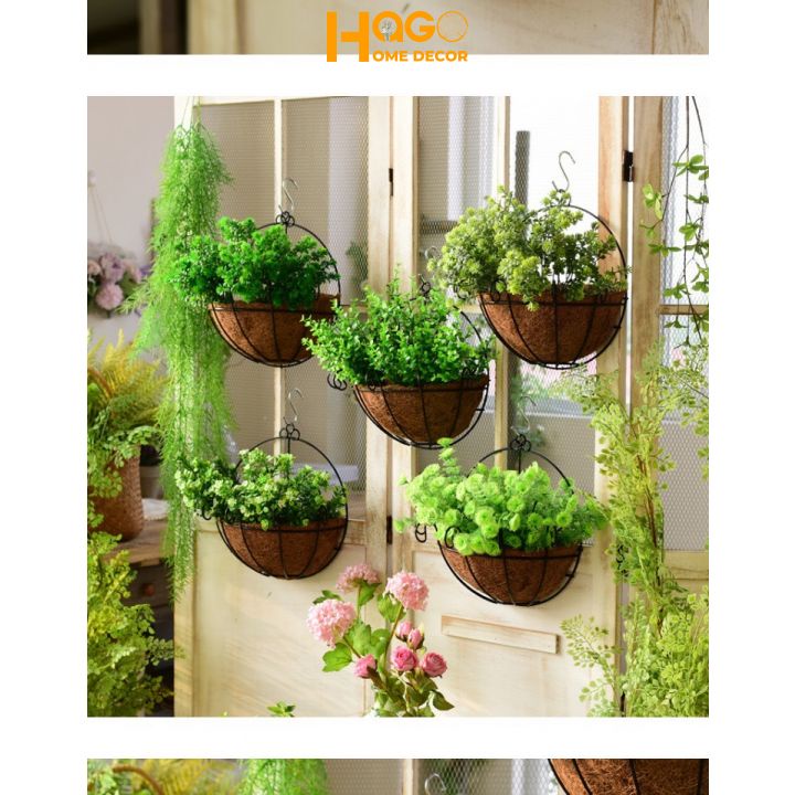 Giỏ hoa treo tường hình bán nguyệt cắm sẵn nhiều mẫu hoa lá trang trí tường, ban công, mái hiên nhà..