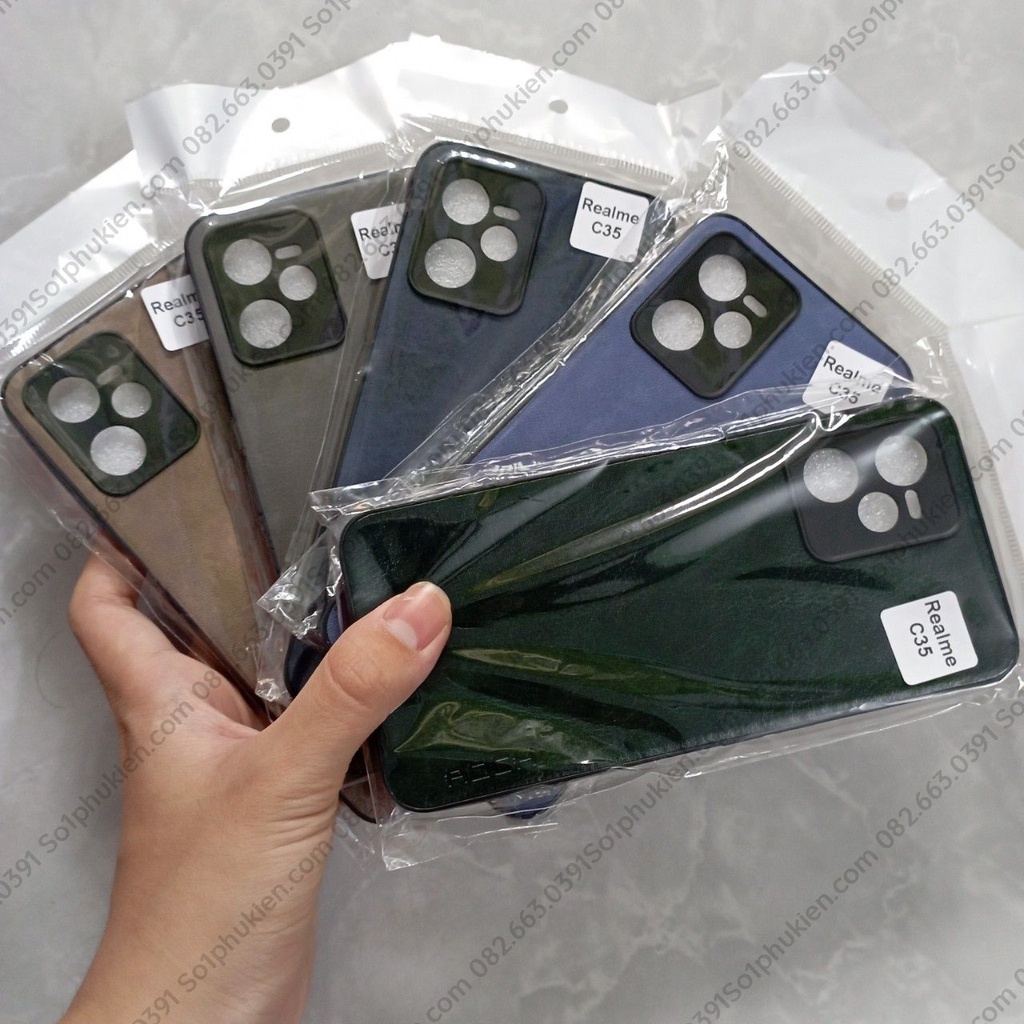 Ốp lưng da Realme C35 / Narzo 50A Prime bảo vệ cam, dẻo cao cấp, chất da mềm mịn bền đẹp