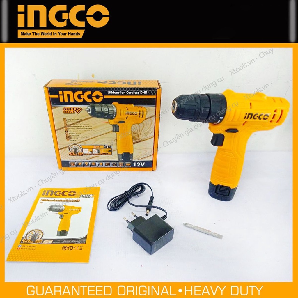 Máy khoan pin cầm tay 12V Ingco CDLI12415 tốc độ 600v/p, lực siết 20nm, khả năng khoan 10mm, có chỉnh tốc, kèm theo 1 pi